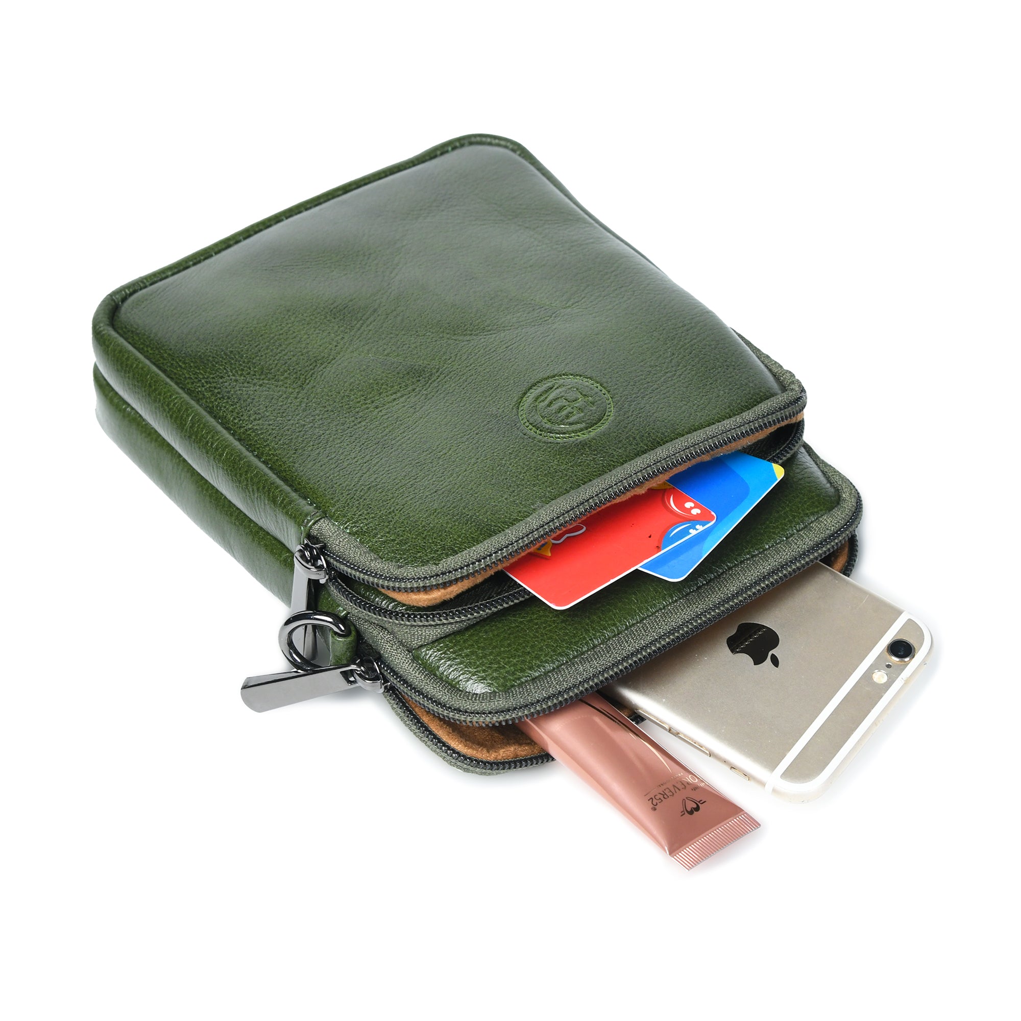 AmberStride Leather Sling Bag – Olive Colour